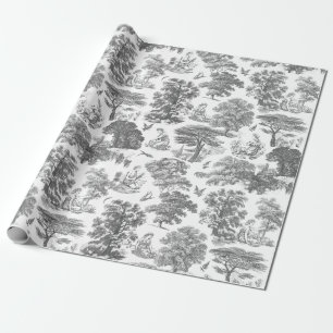 Classy Elegant Rustic Grey Country Toile Wrapping Paper