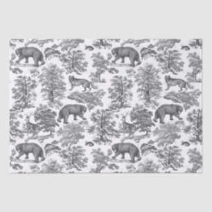 Classy Elegant Rustic Grey Forest Animals Toile Tissue Paper