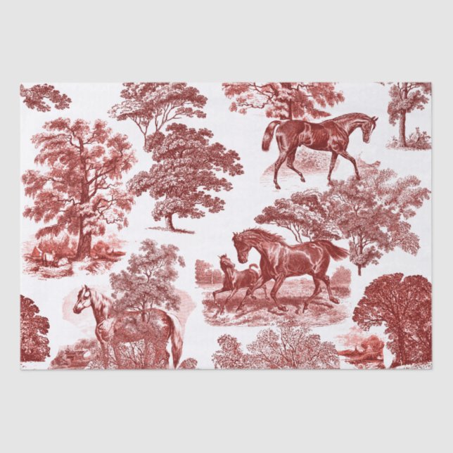 Classy Elegant Rustic Red Horses Country Toile Tissue Paper (Front)