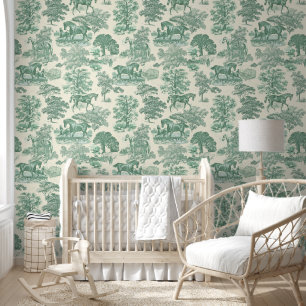 Classy Elegant Rustic Sage Green Horse Toile Wallpaper