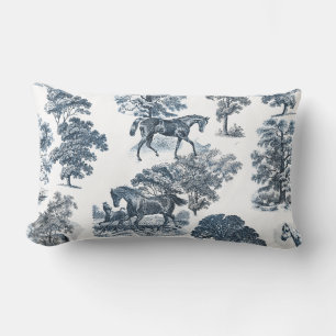 Classy Elegant Rustic Toile Horses Pattern Lumbar Pillow
