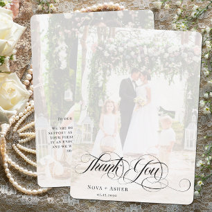 Classy Elegant Script Newlywed Photo Overlay Thank You Card