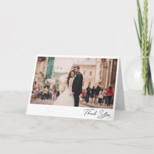 Classy Elegant Script Photo Wedding Blank Folded Thank You Card