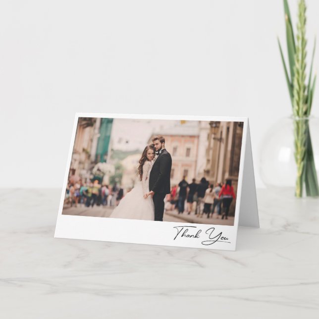 Classy Elegant Script Photo Wedding Blank Folded Thank You Card (Front)
