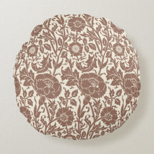 Classy Elegant Soft Brown Floral Pattern Round Pillow