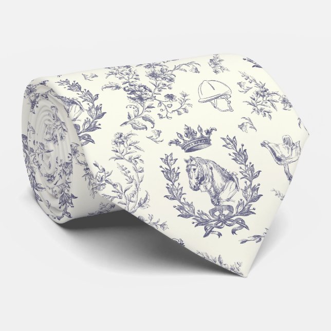 Classy Elegant Vintage Blue Equestrian Toile Tie (Rolled)