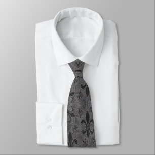 Classy Elegant Vintage Charcoal Grey Fleur de Lis Tie