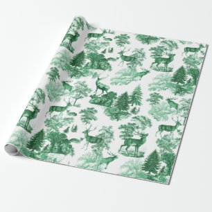 Classy Elegant Vintage Green Deer in Woodland Wrapping Paper