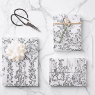 Classy Elegant Vintage Grey French Country Toile Wrapping Paper Sheet