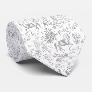 Classy Elegant Vintage Grey White Equestrian Toile Tie
