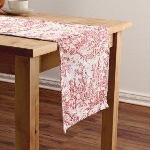 Classy Elegant Vintage Red French Country Toile Short Table Runner