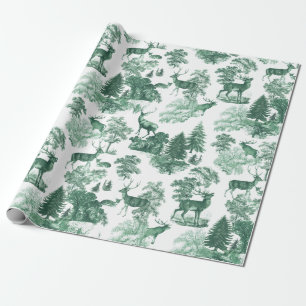 Classy Elegant Vintage Sage Green Deer Woodland Wrapping Paper