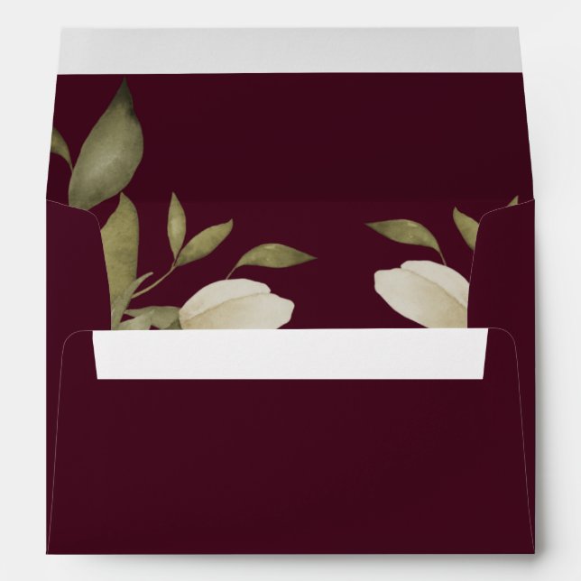Classy elegant watercolor foliage modern burgundy envelope (Back (Bottom))