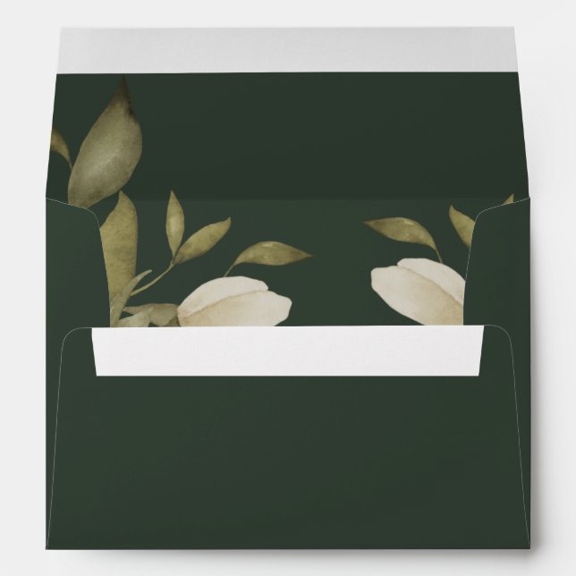 Classy elegant watercolor foliage modern green envelope (Back (Bottom))