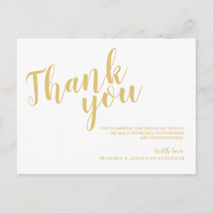 Classy Elegant White and Gold Wedding Thank You Postcard