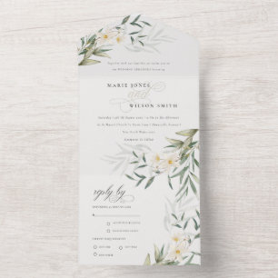 Classy Elegant White Greenery Floral Wedding All In One Invitation