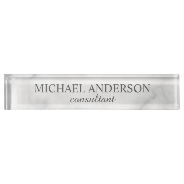 Classy Elegant White Marble Nameplate (Front)