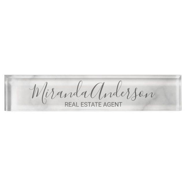 Classy Elegant White Marble Nameplate (Front)