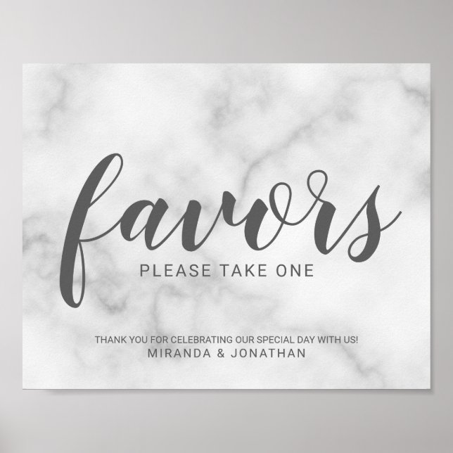Classy Elegant White Marble Wedding Favors Sign (Front)