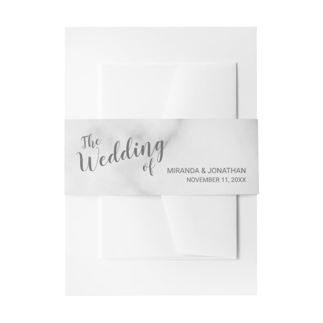 Classy Elegant White Marble Wedding Invitation Belly Band (Front Example)