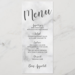 Classy Elegant White Marble Wedding Menu