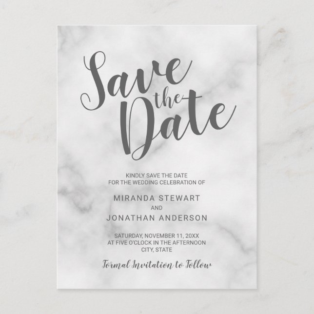 Classy Elegant White Marble Wedding Save the Date Announcement Postcard (Front)