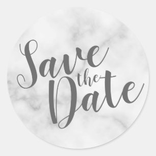 Classy Elegant White Marble Wedding Save the Date Classic Round Sticker