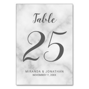 Classy Elegant White Marble Wedding Table Number
