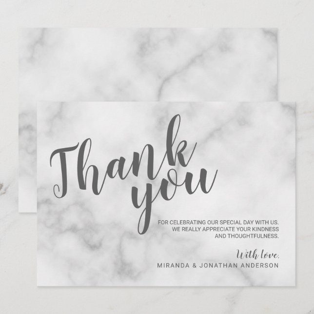 Classy Elegant White Marble Wedding Thank You Invitation (Front/Back)