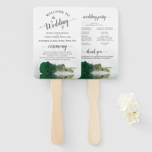 Classy Emerald Green Rose Elegant Wedding Program Hand Fan