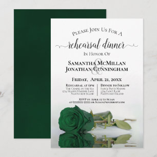 Classy Emerald Green Rose Wedding Rehearsal Dinner Invitation