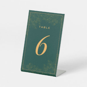 Classy Emerald Green Subtle Pattern Table Number Pedestal Sign