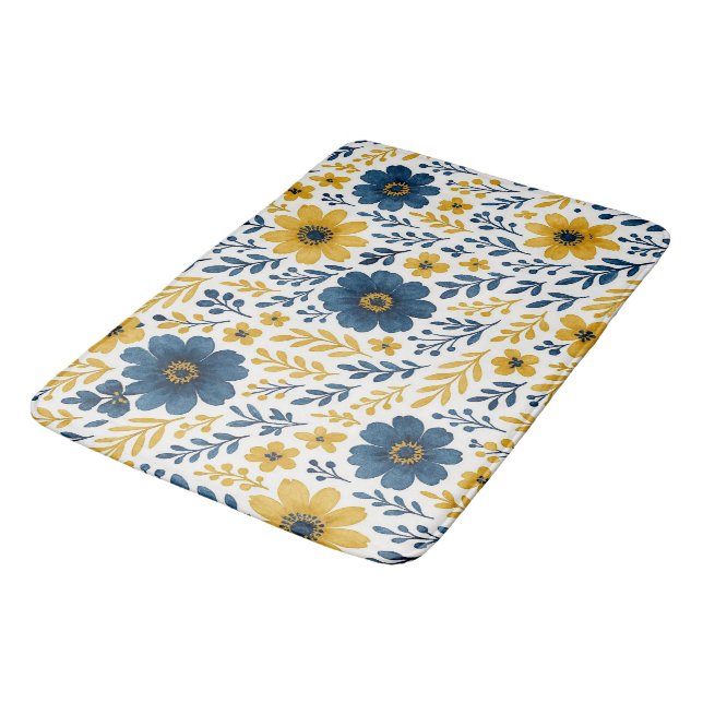 Classy Ethnic Mediterranean Floral Art Pattern Bath Mat (Angled)