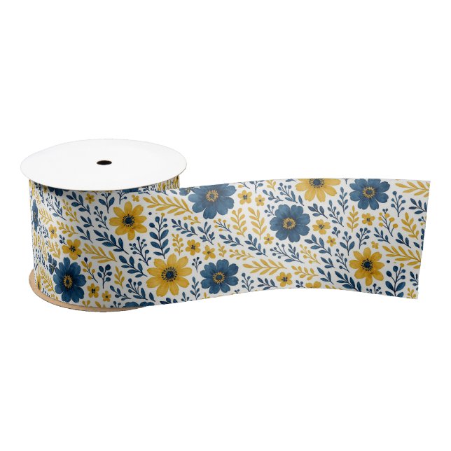 Classy Ethnic Mediterranean Floral Art Pattern Satin Ribbon (Spool)
