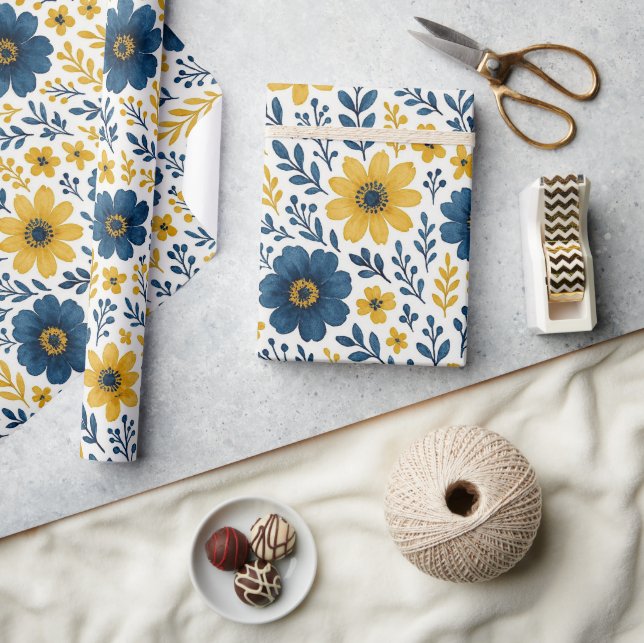 Classy Ethnic Mediterranean Floral Art Pattern Wrapping Paper (Crafts)