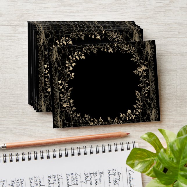 Classy Exquisite Gold Floral on Black  Envelope (Stacked)