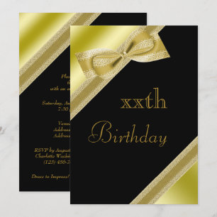 Classy Faux Bow & Ribbon Any Age Birthday Invitation