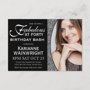 Classy Faux Glitter Photo 40th Birthday Party Invitation