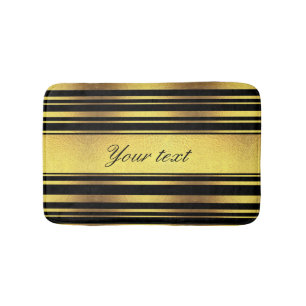 Classy Faux Gold Foil and Black Stripes Bath Mat