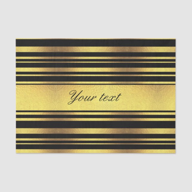 Classy Faux Gold Foil and Black Stripes Tissue Paper (Front)