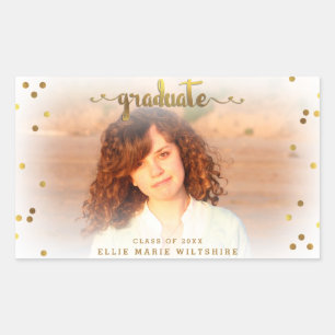Classy Faux Gold Foil Confetti Graduation Photo Sticker