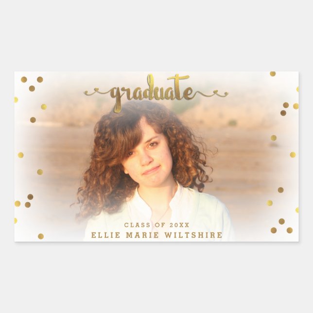 Classy Faux Gold Foil Confetti Graduation Photo Sticker (Front)