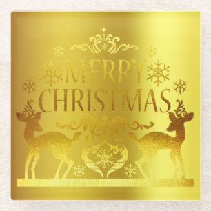 Classy Faux Gold Merry Christmas Glass Coaster