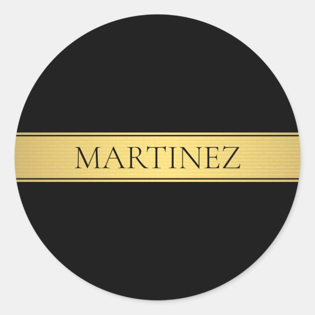Classy Faux Gold Stripe & Black Background or DIY Classic Round Sticker (Front)
