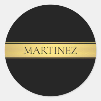 Classy Faux Gold Stripe & Black Background or DIY Classic Round Sticker