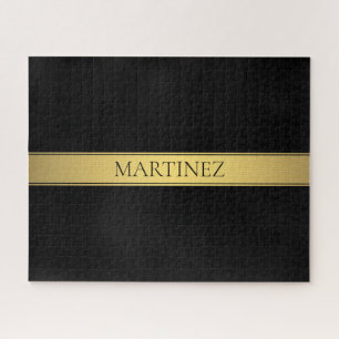 Classy Faux Gold Stripe & Black Background or DIY Jigsaw Puzzle