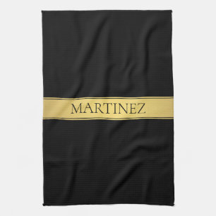 Classy Faux Gold Stripe & Black Background or DIY Kitchen Towel