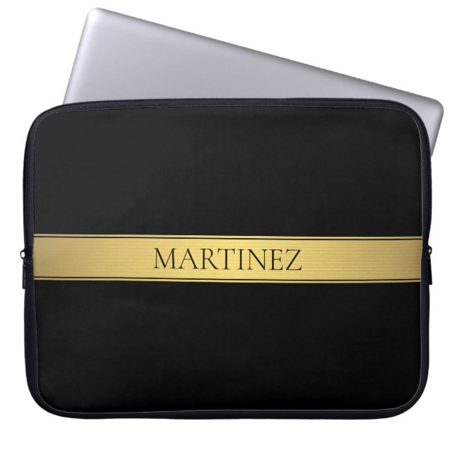 Classy Faux Gold Stripe & Black Background or DIY Laptop Sleeve (Front)