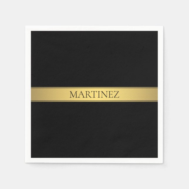 Classy Faux Gold Stripe & Black Background or DIY Napkin (Front)