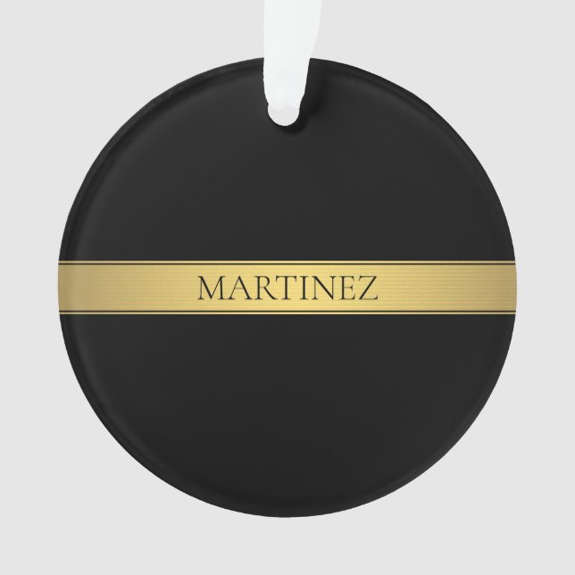 Classy Faux Gold Stripe & Black Background or DIY Ornament (Front)